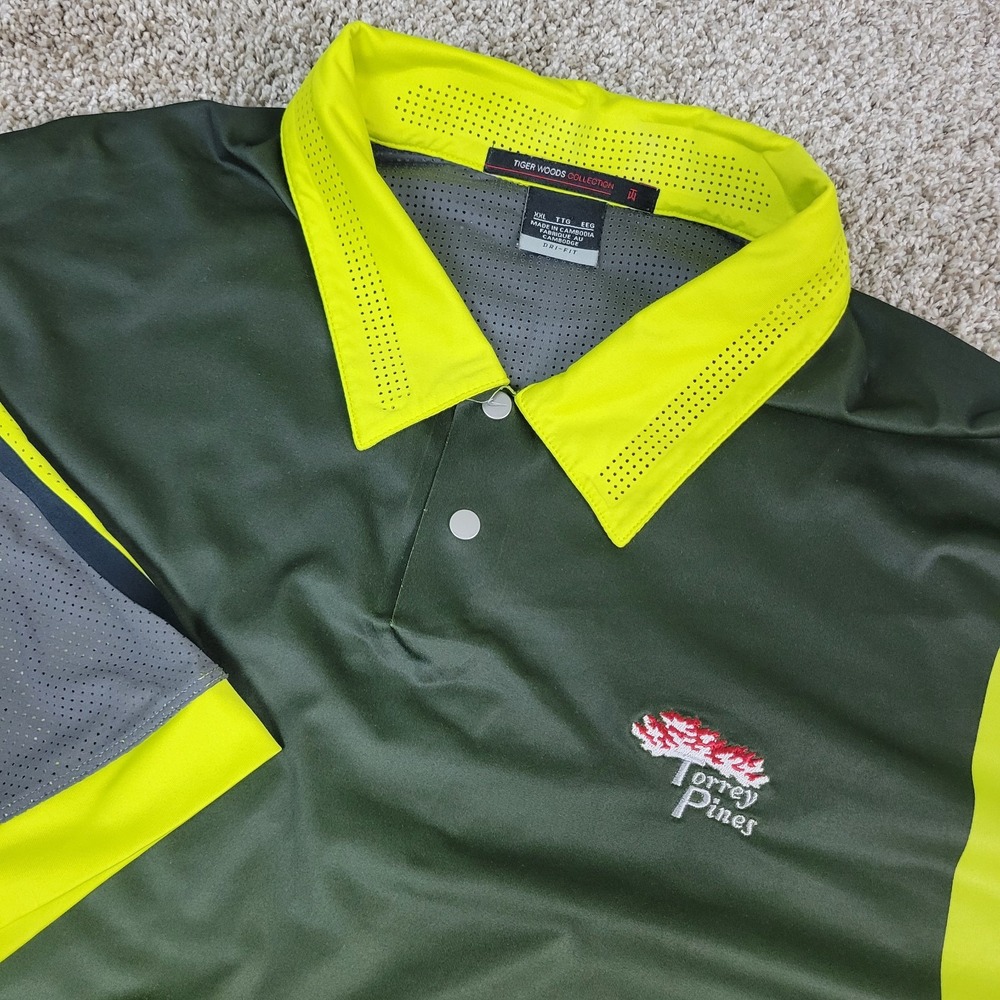 Nike Tiger Woods Collection Mens 2XL Green Black Performance Stretch Snap‎ Polo
